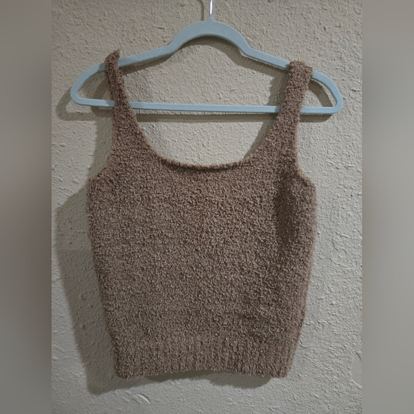 Skims Tan Cropped Sherpa Cozy Knit Tank Top Shirt, Size L/XL - Picture 2 of 6